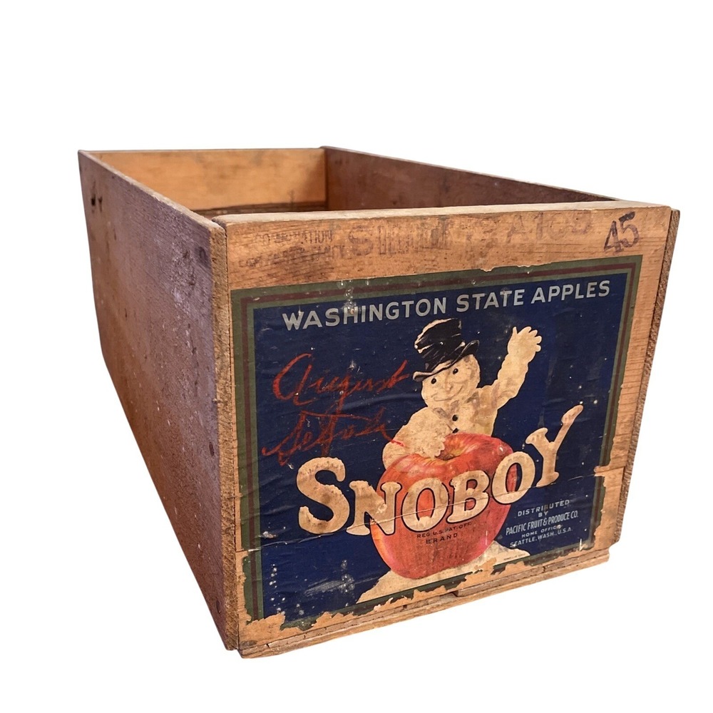 Snoboy Wood Crate Snowman‎ Christmas Pacific Fruit Advertising Original Frosty
